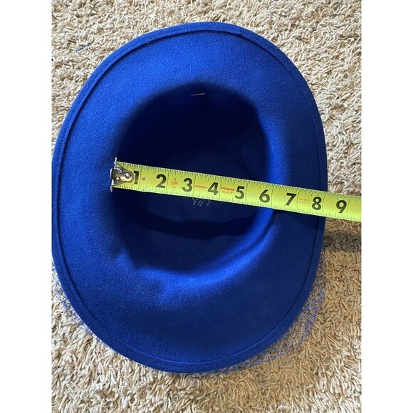 Vintage Lancaster Hat Womens Fedora Blue 100% Wool Netting Bow USA Church - Picture 9 of 10